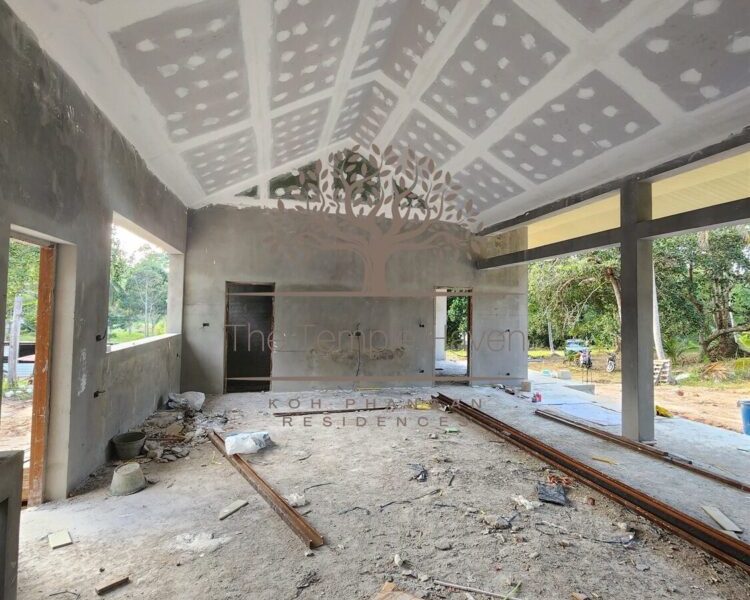 Temple Haven Residences pool villas progress (10) Temple Haven Residences pool villas progress - open plan lounge with large doorways